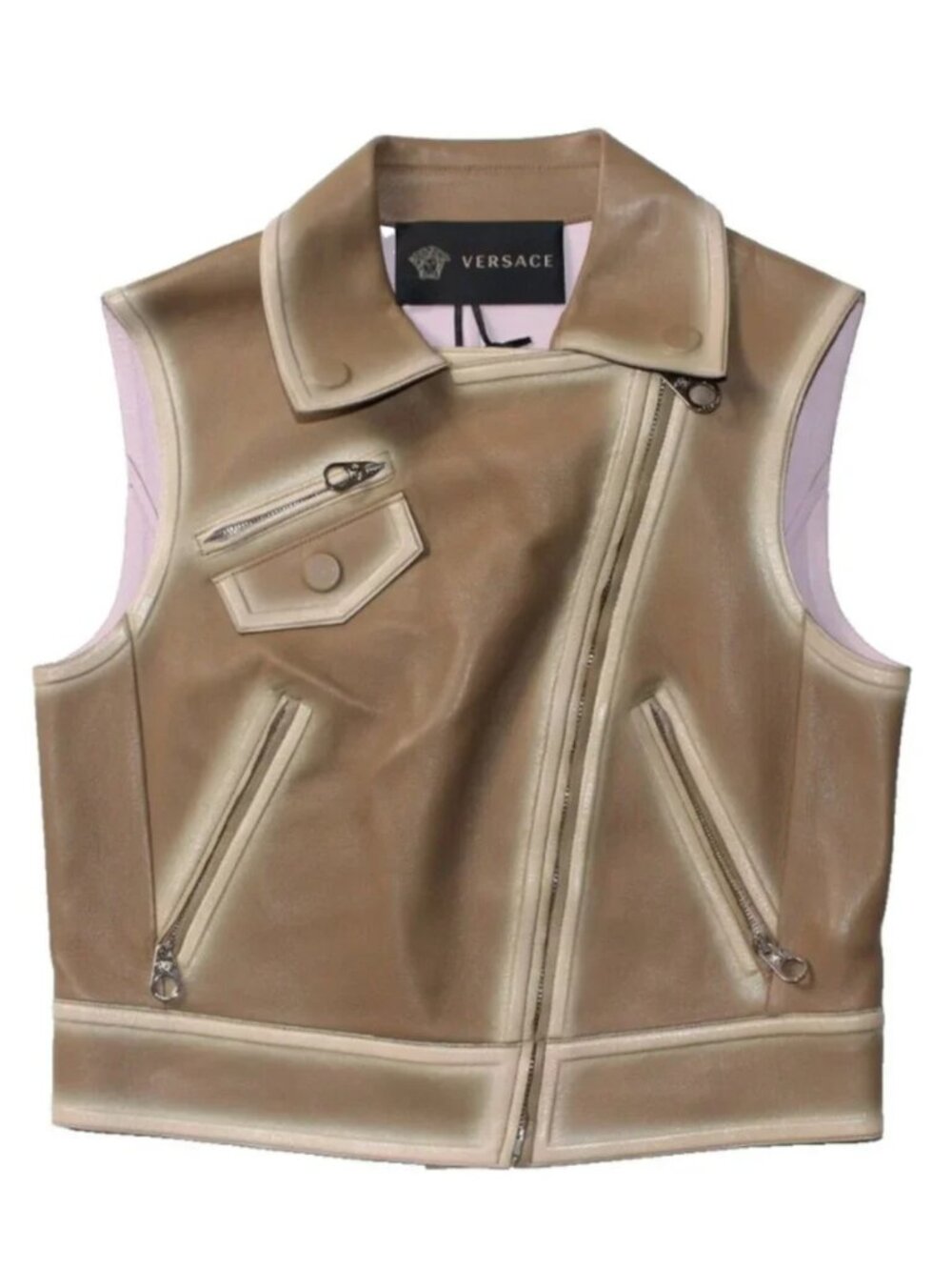 VERSACE Women's Lamb Skin Leather Vest Biker Jacket Size 40 NWOT